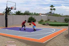 Backyard basketball court ideas with field house. 6 Reasons To Add A Backyard Court Synlawn Of Canada