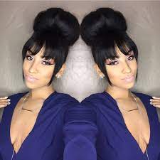 Womens bun hair extensions are designed to help you create a variety of interesting hairstyles, whilst adding volume and texture to your existing head of hair. Two Buns With Bangs Black Hair Novocom Top