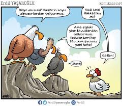 biliyo musun kuslarin soyu dinozorlardan geliyormus hadi bea hakkatten mi ama sizinki yine tavuklardan geliyormus ezelden dinozorlar karikatur komik