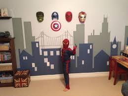 I Like The Neutral City Scape Maybe With Vintage Comic Book Framed On The Walls For Pops Of Cuartos Para Bebes Varones Dormitorios Dormitorio De Superheroes