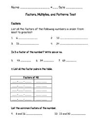 5th grade common core math worksheets activities with answers to teach practice or learn mathematics in ccss domains 5 oa 5 nbt 5 nf 5 md and 5 g is available online for free in printable downloadable pdf format. Factors And Multiples Test 4th Grade Go Math Chapter 5 Teaching Resources