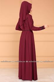 Flok Baskili Pileli Elbise Asm2120 Bordo Elbise Moda