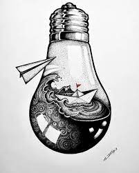 206 34 man moon night. Amazing Creative Drawing Inside A Lightbulb Kreative Zeichnungsideen Punktierung Kunst Kunstproduktion