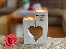 Modern farmhouse decor, rustic home decor, wooden candle holders, metal and wood decor, pillar candle holders, holiday candlesticks, rustic. Personalised Engraved Wood Candle Holders Gift For Her Wedding Gift Rustic Wooden Heart Shaped Family Gift For Couple Save The Date Decorative Tea Light Candles Home Decor Handmade Table Centerpieces Amazon Co Uk