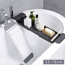 Rtgenesis hanging mesh shower caddy bath organizer 7 pockets hang shower curtain. Bathtub Toiletry Towel Tray Rack Large Shower Bath Tray Organizer Accessories With Extending Sides Soap Holder Hollow Base Black Walmart Canada
