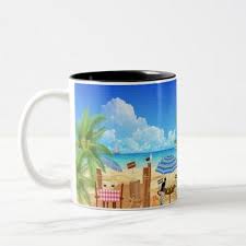 Black Cat At The Beach Two Tone Coffee Mug Zazzle Com Beach Umbrella Art Black Cat Mugs