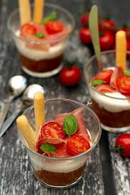 Verrines A La Compotee De Tomates Cerises Mousse De Fromage Frais Et Jambon Cru Amandine Cooking Tomates Cerises Recette Verrine Apero Verrine Tomate