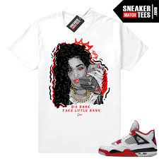 Fire Red 4s Jordan Sneaker Tees Shirts White Big Bank Jordan 4 Fire Red Sneaker Match Clothing