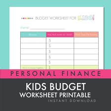 Kids Budget Worksheet Printable Pdf Personal By Freshpaperieetsy 1 99 Printable Budget Worksheet Kids Budget Budgeting Worksheets