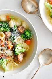 Mini Meatball Soup With Broccoli And Orecchiette Recipe Recipe Mini Meatball Soup Recipes Meatball Soup