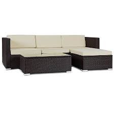 Costway 5 Piece Patio Furniture Set Rattan Wicker Table Shelf Garden Sofa With Beige Cushions Walmart Com Patio Furniture Sets Garden Sofa Wicker Table