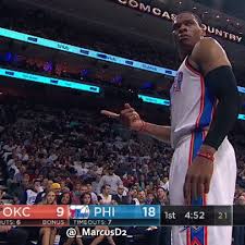 Westbrook, who added 14 rebounds and nine assists. Sport Gifs Random Things Russell Westbrook Reaction To Fan Giving Him The Double Middle Finger