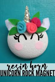 Resin Unicorn Horn Painted Rock Magnet Diy Diy Magnets Resin Crafts Unicorn Painting