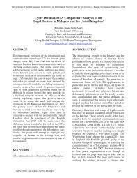 Defamation laws vary by country but usually concern content that damages the reputation of another person or business. Pdf Cyber Defamation A Comparative Analysis Of The Legal Position In Malaysia And The United Kingdom