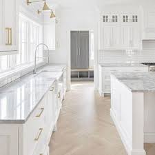 This project used our white 3 x 6 glass subway tile combined with white cabinets, light granite and stainless steel appliances for a great contemporary look. 75 Beautiful Kitchen With Marble Countertops And Subway Tile Backsplash Pictures Ideas May 2021 Houzz