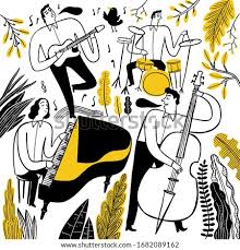 Musical tools of electric guitar, trumpet, violin, bass, and saxophone. Jazz Drawing At Getdrawings Free Download