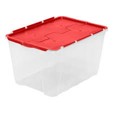 Hdx 49l Flip Top Storage Tote In Clear With Red Lid The Home Depot Canada