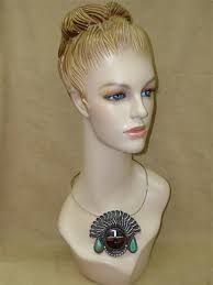 VINTAGE SIGNED NAVAJO DEE MORRIS STERLING INLAID PENDANT NECKLACE!