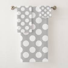 Black And White Polka Dot Hand Towels Gray And White Polka Dot Bath Towel Set Zazzle Com Bath Towel Sets Polka Dot Bathroom Towel Set