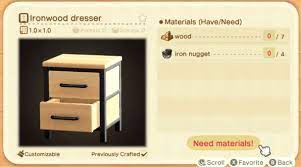 Ironwood Furniture Recipes In Animal Crossing New Horizons Animal Crossing Diy Dresser Ironwood