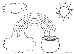This rainbow, sun and clouds coloring page features a picture of a rainbow with clouds and a sun to color for st. Free Printable Rainbow Coloring Pages For Kids