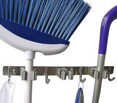 Stainless Steel Organizer 3 Handle And 4 Hooks For Mop Dustpan Closet Storage Utility Rack Kitchen