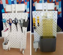 Ikea Hack How To Create A Mobile Pegboard Storage Unit From The Raskog Cart And Skadis Pegboard Pegboard Storage Sewing Rooms Pegboard Craft Room