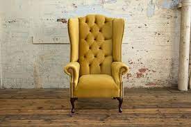 British Handmade Mustard Velvet Chesterfield Wing Chair High Etsy Wing Chair Arm Chairs Living Room Velvet Wing Chair