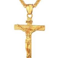 Gold Jesus INRI Cross Crucifix Pendant Necklace