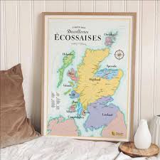 La carte touristique des lieux à visiter en écosse. Carte Distilleries Ecossaise 50x70 Cartes Des Vins De France