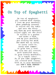 On Top Of Spaghetti Kindergarten Songs Classroom Songs Kids Poems