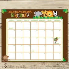 Safari Guess The Due Date Calendar Printable Birthday Prediction Calendar Baby Sh Baby Birthday Calendar Boy Baby Shower Games Guess Baby Birthday Calendar