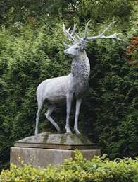 A Monumental Spelter And Cast Iron Stag Second Half 19th Century Standing On A Rectangular Base On A Limestone Pedestal Over Garden Statues Statuary Statue