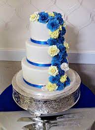 Royal Blue And Yellow Rose Wedding Cake Wedding Cake Roses Yellow Wedding Cake Wedding Cake Flowers Blue
