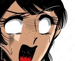 70年代少女漫画ショックで顔面蒼白白目びっくりしてさけぶ黒髪女の子ドアップ Stock イラスト | Adobe Stock