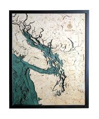Salish Sea Washington Canada Wood Map Decor Lake Art