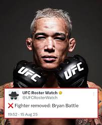 UFC UFC Roster Watch @UFCRosterWatch X Fighter removed: Bryan Battle 19:52  15 Aug 25