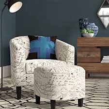 Each chair comes with a removable pure linen slipcover with tailored pleats on all corners. Amazon Com Belleze Accent Tub Chair Curved Back French Print Script Linen Fabric W Ottoman Modern Stylish Round Armrest Beige Furniture Decor
