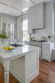 White Granite Countertops Light Grey Cabinets Wood Flooring Coffered Ceiling Traditional Kitchen White Kitchen Design Kitchen Renovation Kitchen Design