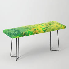 Vines Bench By Mockup Society6 Illustration Vector Expressionism Leaves Sunshine Vegetation Vines Sun Rays Wood And Metal Coffee Table Indoor Bench