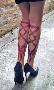 Tattoo Socks Corset Piercing Legs Red Bow Realistic Looking Tattoo Pantyhose Tattoo Tights Tattoo Socks Tatouage Corset Idees De Tatouages Tatouage
