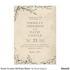 Rustic Country Old Paper Black Branch Wedding Invitation Wedding Invitations Wedding Invitations Rustic Branch Wedding Invitations