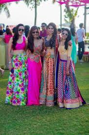 Colorful Lehenga Colors For Sisters Of The Bride Indian Bridal Indian Bridesmaids Indian Bridal Lehenga