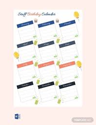 Free Staff Birthday Calendar Template Pdf Word Doc Excel Apple Mac Pages Apple Numbers Birthday Calendar Birthday Calender Calendar Template