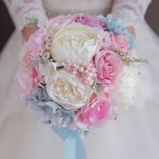 We have a dark blue hydragea. Light Pink Blue Wedding Bouquet Artificial Flower Wedding Decorations Pink Rose Blue Hydrangea Bridesmaid Bridal Bride S Bouquet Wedding Bouquet Artificial Pink Blue Wedding Bouquetswedding Bouquet Aliexpress