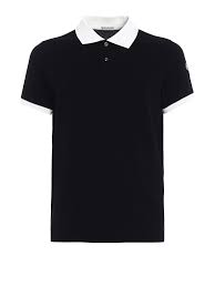 Rib knit spread collar and cuffs. Moncler Black And White Polo Shirt Polo Shirts D1091830985084556999