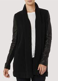Vince Sweater With Leather Sleeves Vince Sweater Draped Sweater Drape Jacket Sweater Jacket