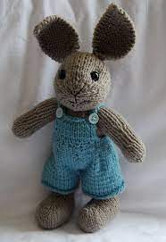 Hand Knit Boy Bunny Stuffed Toy With Overalls Easter Bunny Soft Toy Bunny Soft Toy Rabbit Knitting Pattern