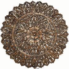 Elegant Wood Carved Wall Plaque Large Round Unique Thai Wood Carving Floral Wall Decor Panel Available Size 36 And 48 Color Options Available Carved Wood Wall Art Floral Wall Decor Floral