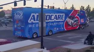The nascar haulers, (over 40 strong) start at the welcome to las vegas sign on the south end of the strip and then drive north, up the strip to sahara ave. Nascar Truck Hauler Parade Las Vegas 2015 Youtube